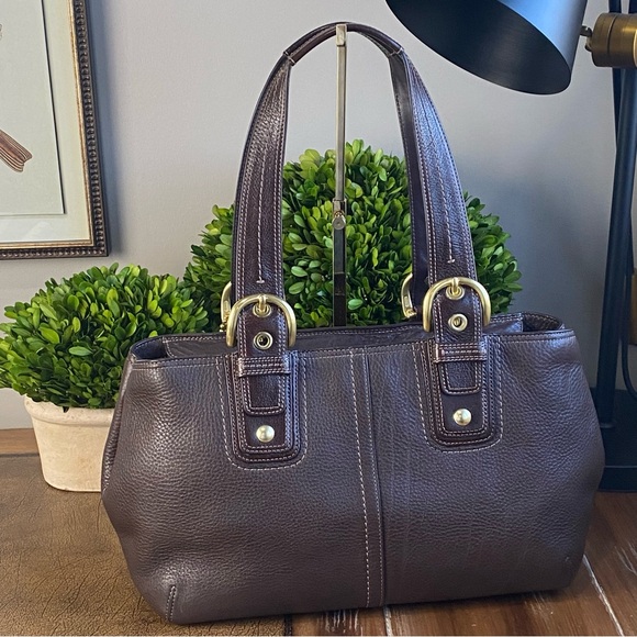 Coach Large Gold Buckle Soho Shoulder Bag – Mahogany Brown Floral Scarf Accent - Picture 8 of 17